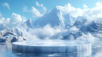 Wall Mural - ice podium background snow winter product platform cold mountain 3d. podium ice display background c