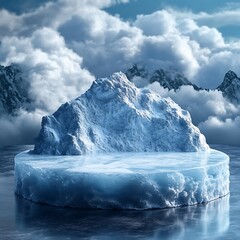 Wall Mural - ice podium background snow winter product platform cold mountain 3d. podium ice display background c