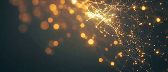Wall Mural - virtual network of glowing data points connected by lines, creating mesmerizing visual effect. warm golden tones evoke sense of innovation and technology