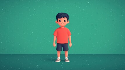 Happy Cartoon Boy Standing in Front of Green Background