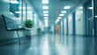 © Nenone - Background image of healthcare, hospital, clinic. Soft blue-toned hospital corridor, blurred perspective, clean modern interior,