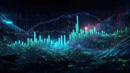 Wall Mural - futuristic financial data landscape with neon graphs