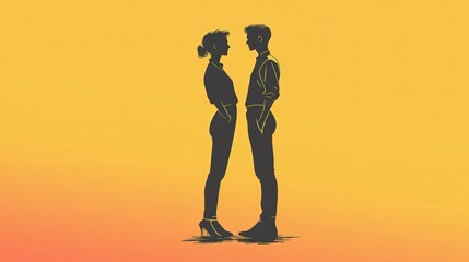 Wall Mural - Simply Striking: Retro Illustration of Beautiful Gay Couple in Minimalist Studio Setting