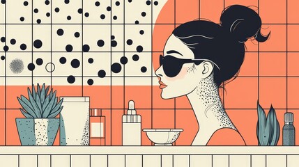 Wall Mural - Simplicity in Style: Retro Minimalistic Woman's Skin Care Fun