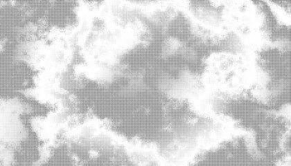 Aufkleber - Monochrome halftone dots background. Overlay png illustration. Abstract grunge dots on transparent background. Retro clouds