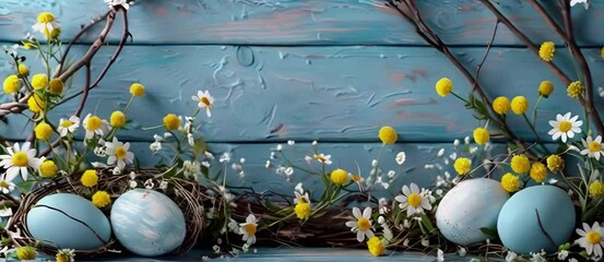 Wall Mural - happy easter banner with egg and bunny design.