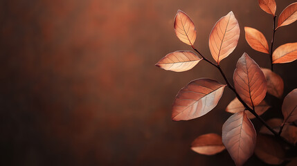 Brown plant leaves in autumn season, brown background