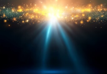 Aufkleber - A bright blue light shines through golden sparkles on a dark blue background.
