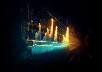 Leinwandbilder - A glowing digital display with blue and orange data charts showing a positive trend.