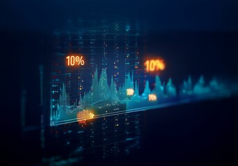 Poster - A close-up shot of a glowing blue and orange line graph with number displayed on the screen.