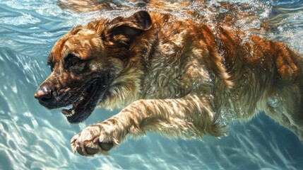 Canvas Print - A dog swimming underwater, showcasing its playful and energetic nature.