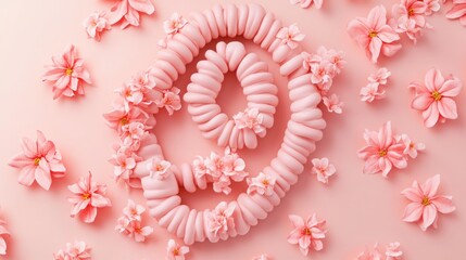 Poster - A whimsical arrangement of pink coils and flowers on a soft background.