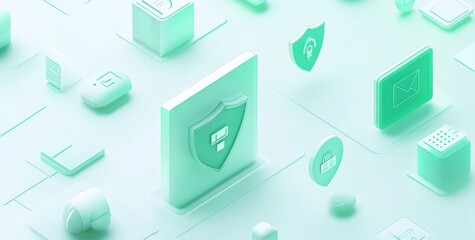 Wall Mural - Abstract illustration of digital security icons in a light green theme.