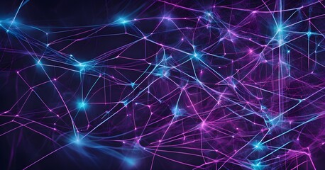 abstract representation of artificial intelligence, with neural network patterns glowing in neon blues and purples