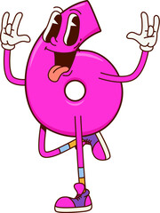 Poster - Math number six groovy character. Cartoon cute funny isolated vector arithmetic educational digit 6 personage with adorable appearance, featuring a cheerful face, rounded shape, and vibrant pink color
