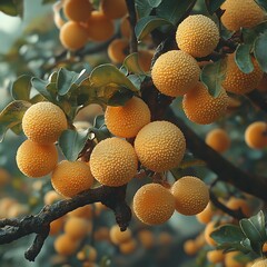 Wall Mural - Longan fruit tree with ripe and green leaves in sunlight.