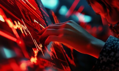 Hand interacting with red digital display.