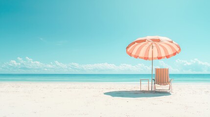 tropical summer relax pastel background Beach chair and umbrella on serene shore