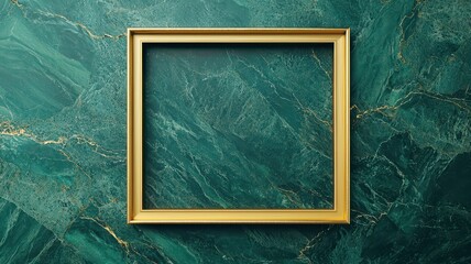 An empty, ornate gold picture frame against a rich green textured background, emphasizing elegance and artistic potential.