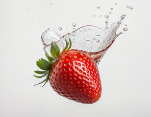  fresh strawberries with a white background, juicy. Fresh strawberry with splashing juice on white background