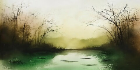 Poster - Beautiful picture of a watercolor landscape with a lake 