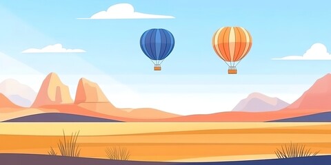 Sticker - beautiful inspirational landscape with hot air balloon flying in the sky, travel destination  