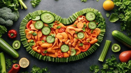 Wall Mural - A heart-shaped arrangement of colorful vegetables, showcasing healthy eating.