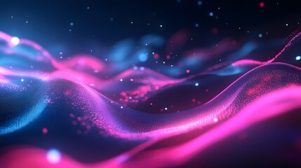 Dark abstract futuristic background. Neon lines, glow. Neon lines, shapes. Pink and blue glow. 