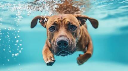 Poster - A dog swimming underwater, showcasing its determination and playful spirit.