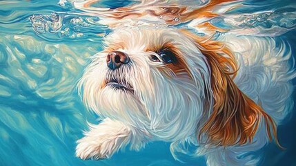 Poster - A playful dog swimming underwater, capturing a moment of joy and adventure.