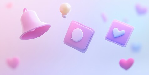 Poster - Colorful 3D icons representing notifications and interactions in a digital environment.