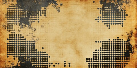 Abstract background with grunge texture and black polka dots on a vintage paper.