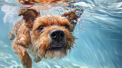 Poster - A dog swimming underwater, capturing the joy and playfulness of pets in water.