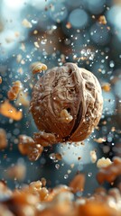 Poster - Close-Up of a Walnut Shell with Water Splash