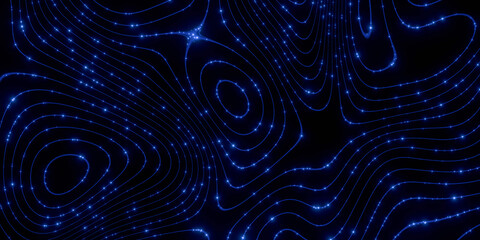 Wall Mural - abstract glowing blue lines with glitter effect on dark background