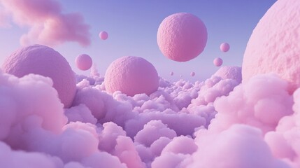 Sticker - A bunch of pink clouds with some white balls floating in them, AI