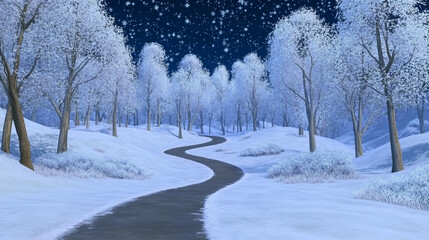 Wall Mural - Serene Winter Landscape with Glistening Snowfall Creating a Magical Atmosphere