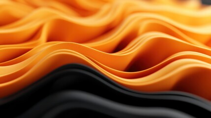 This abstract image displays wavy layers of orange and black, creating a vivid visual pattern that evokes energy and contrast through its bold composition.