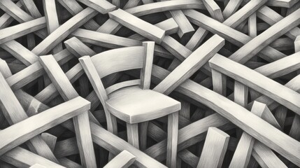 Poster - A chair surrounded by a bunch of wooden sticks, AI