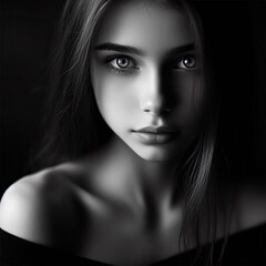 Portrait in black and white of a beautiful woman.