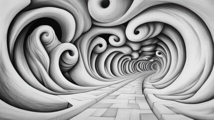 Wall Mural - a drawing of a tunnel with waves and swirls, ai