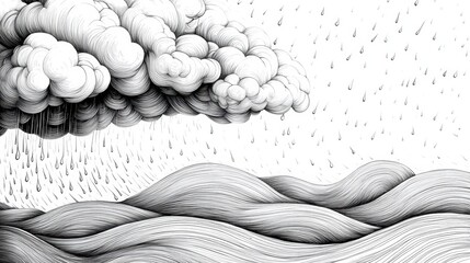 Wall Mural - a drawing of a storm cloud over the ocean with rain, ai