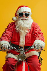 Canvas Print - A man dressed as Santa Claus riding a red scooter