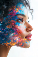 Sticker - A woman with colorful paint on her face