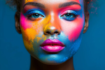 Sticker - A woman with bright colored makeup on her face