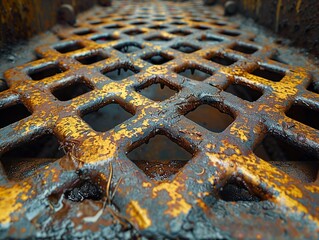 Wall Mural - Rusty Metal Grid: Industrial Texture Close-Up