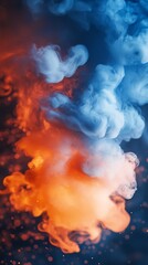 Wall Mural - captivating abstract smoke cloud illuminated by vivid blue and orange light