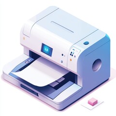 Modern White Printer with Paper Tray and Ink Cartridge