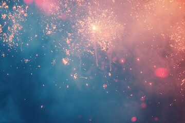 Fireworks colorful explosions on blue, festive background with copy space with generative ai