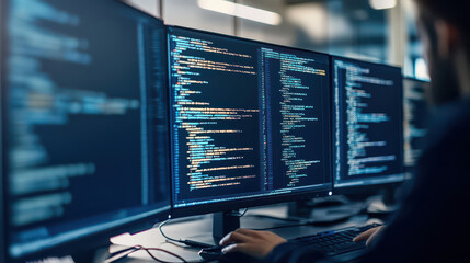 Web developer coding multiple screens view